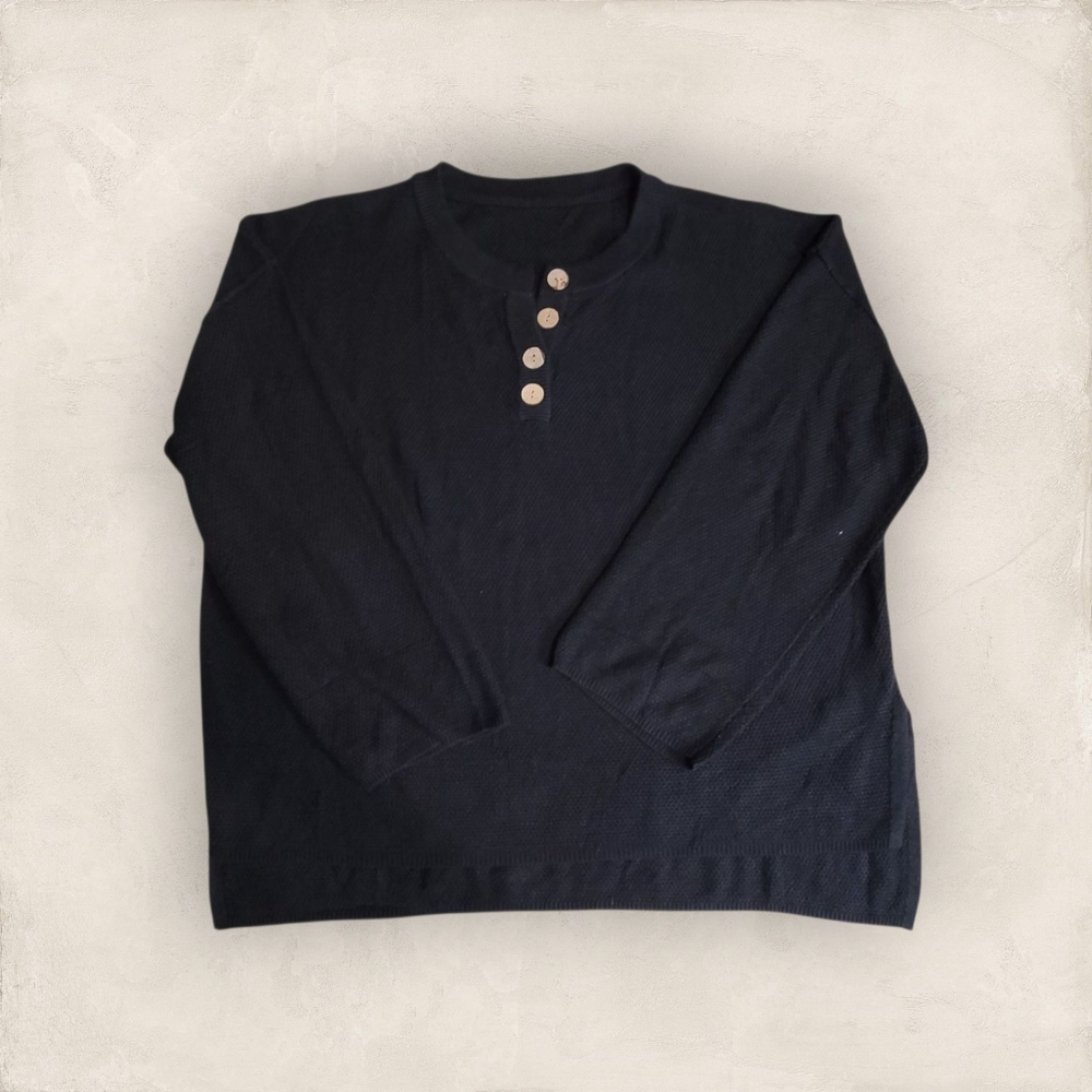 Athmile 3/4 Sleeve Knitted Black Sweatshirt Size XL